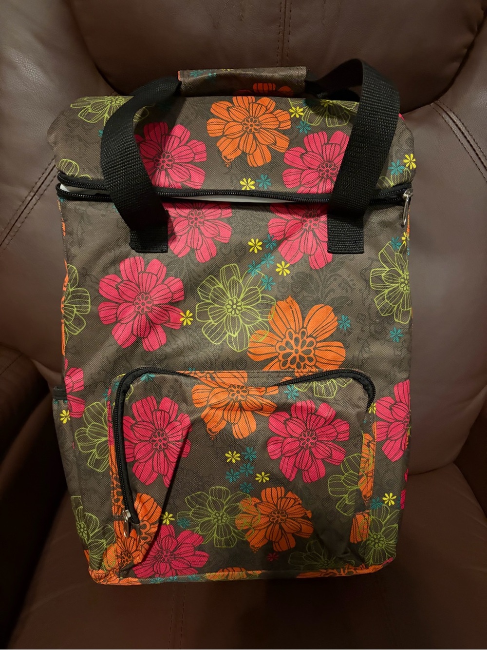 Floral Brown Cooler Tote Bag